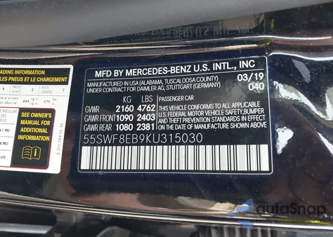 2019 Mercedes-Benz C 300 4Matic from USA, damaged, VIN 55SWF8EB9KU315030